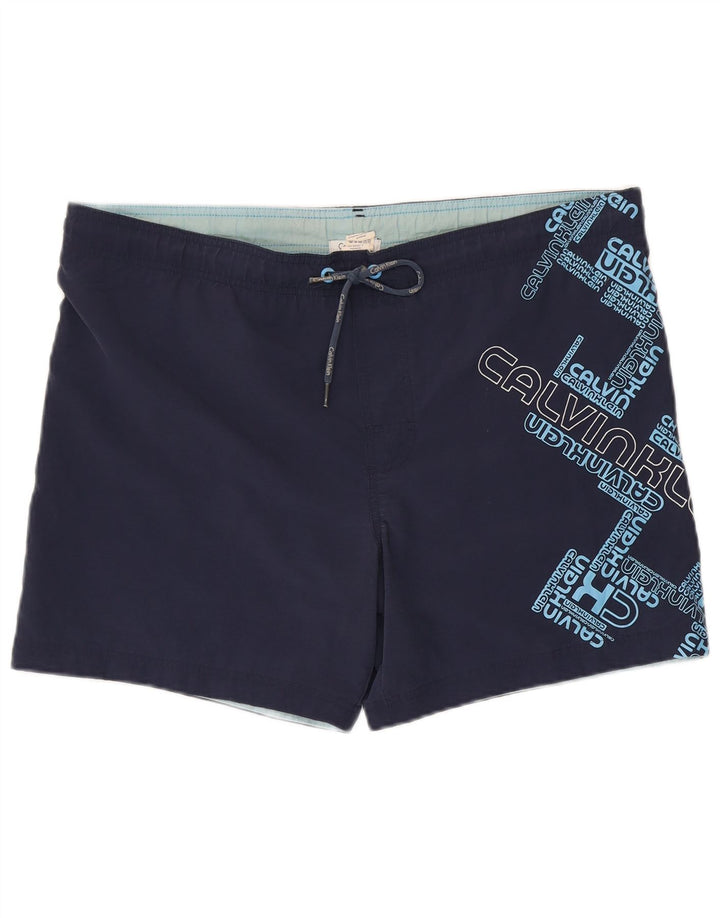 Calvin Klein Herren-Badeshorts mit Grafik, mittelgroß, marineblaues Nylon