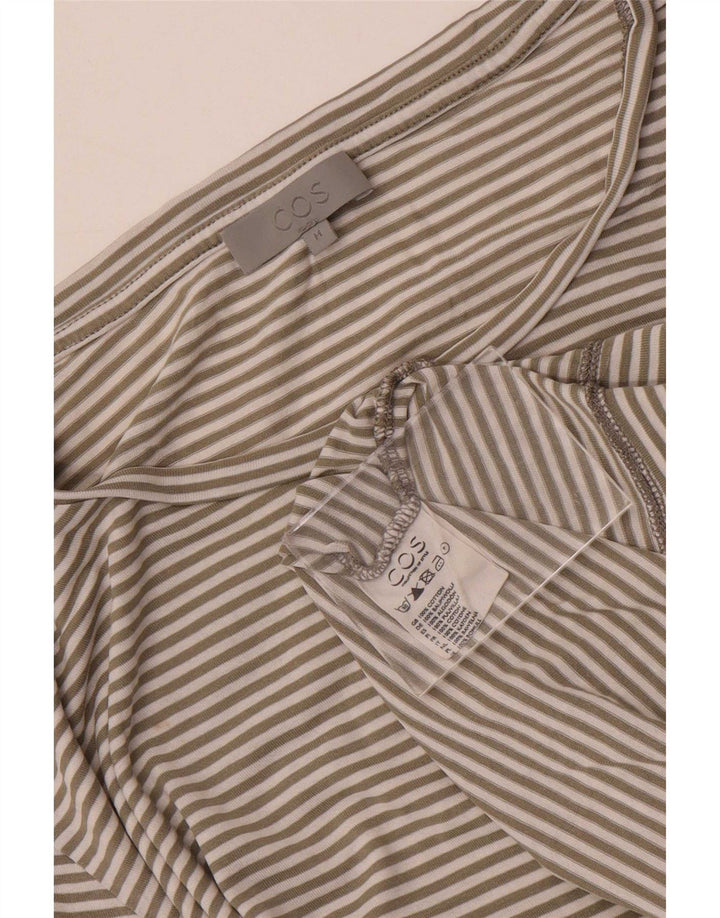Cos Damen T-Shirt Top UK 14 Mittelgrau gestreift aus Baumwolle