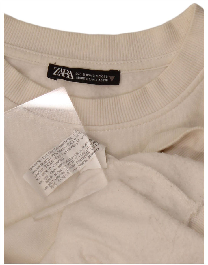 Zara Damen Crop Oversized Sweatshirt Pullover UK 10 Small Weiße Baumwolle