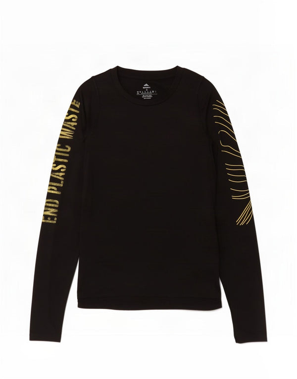 Adidas Damen Graphic Top Langarm UK 8/10 Small Schwarz Polyester