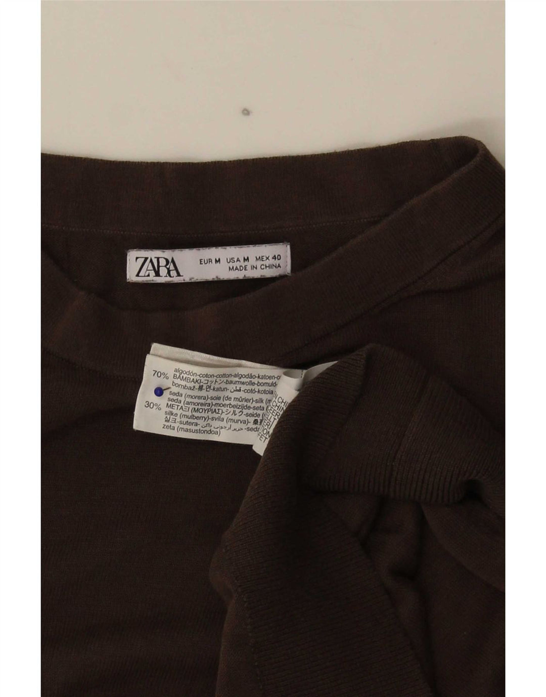 Zara Damen-Pullover mit Rundhalsausschnitt, UK 14, mittelbraune Baumwolle