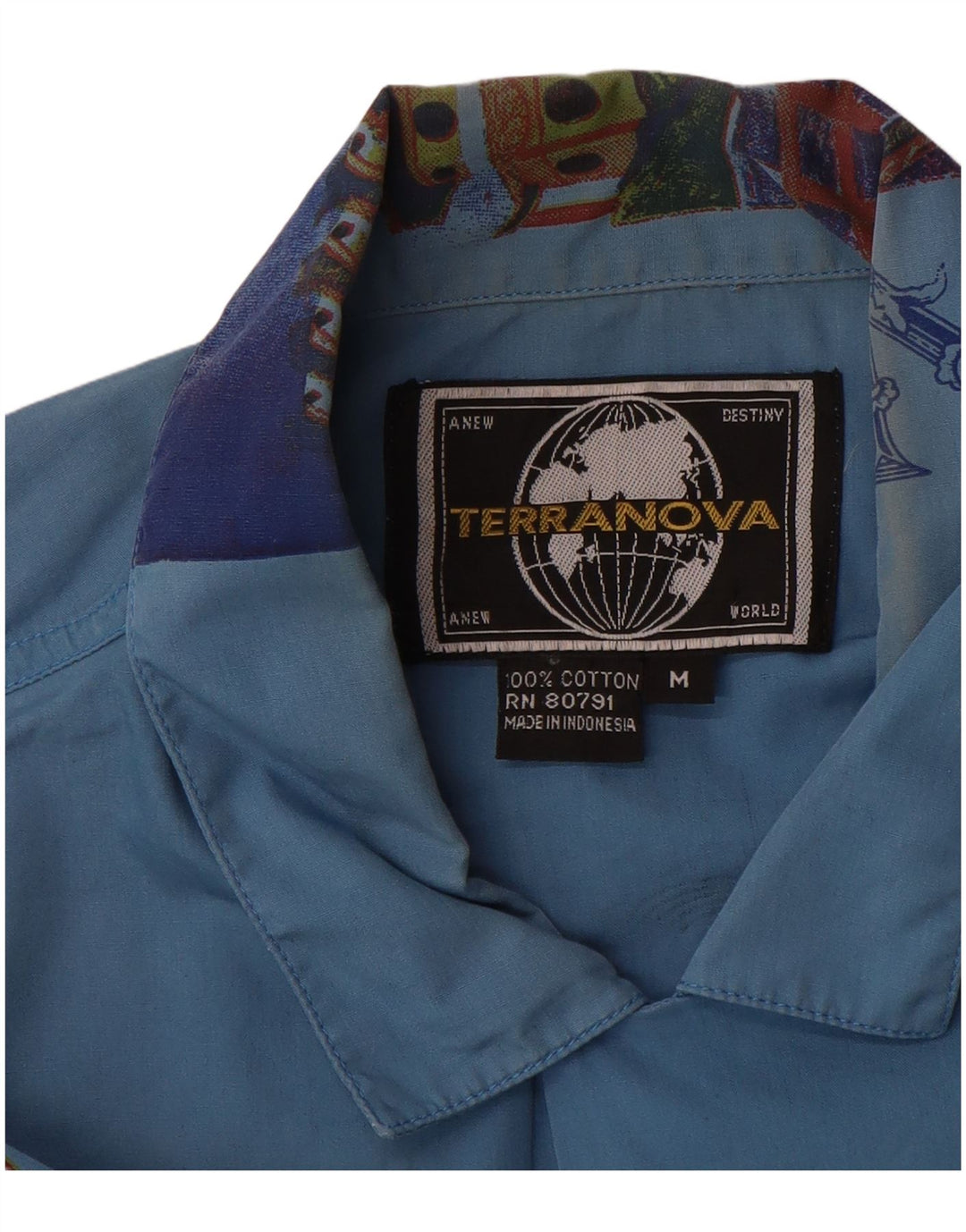 TERRANOVA Herren Grafik-Kurzarmhemd aus mittelblauer Patchwork-Baumwolle