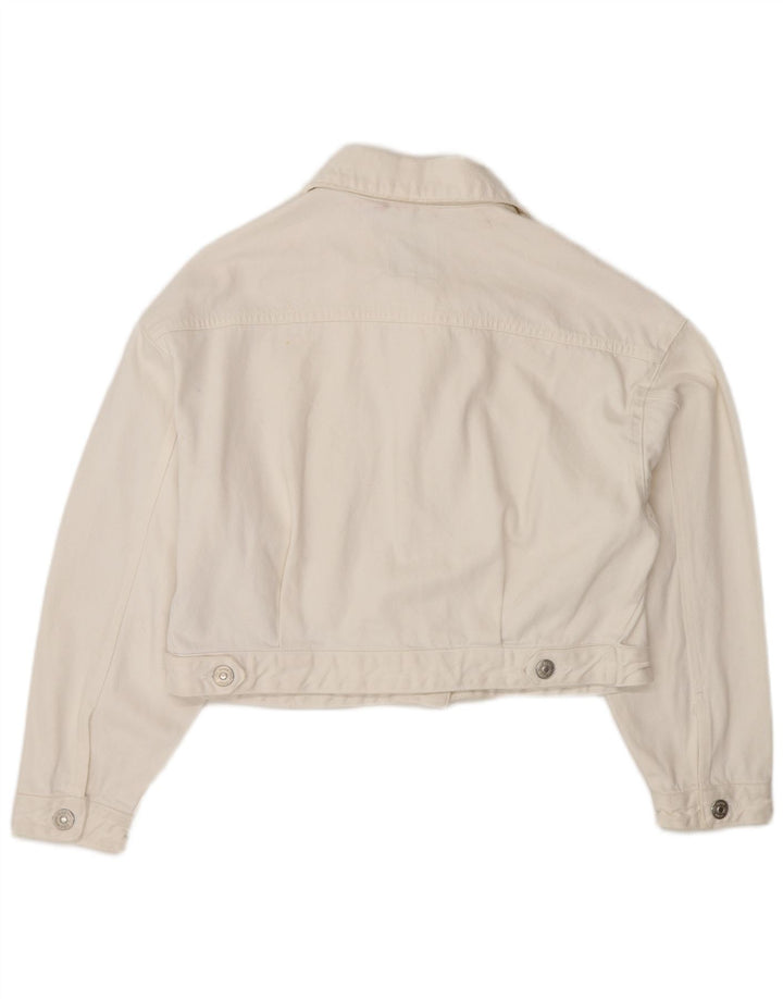 Zara Damen Crop Übergroße Jeansjacke UK 10 Small Weiße Baumwolle