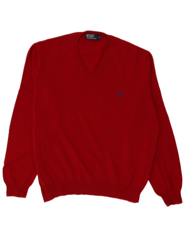 Polo Ralph Lauren Herren-Pullover mit V-Ausschnitt, XL, rote Merinowolle