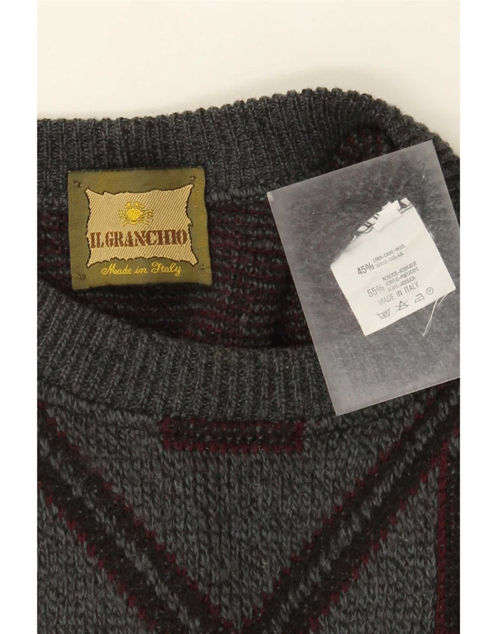 Il Granchio Herren-Pullover mit Rundhalsausschnitt, große graue geometrische Wolle