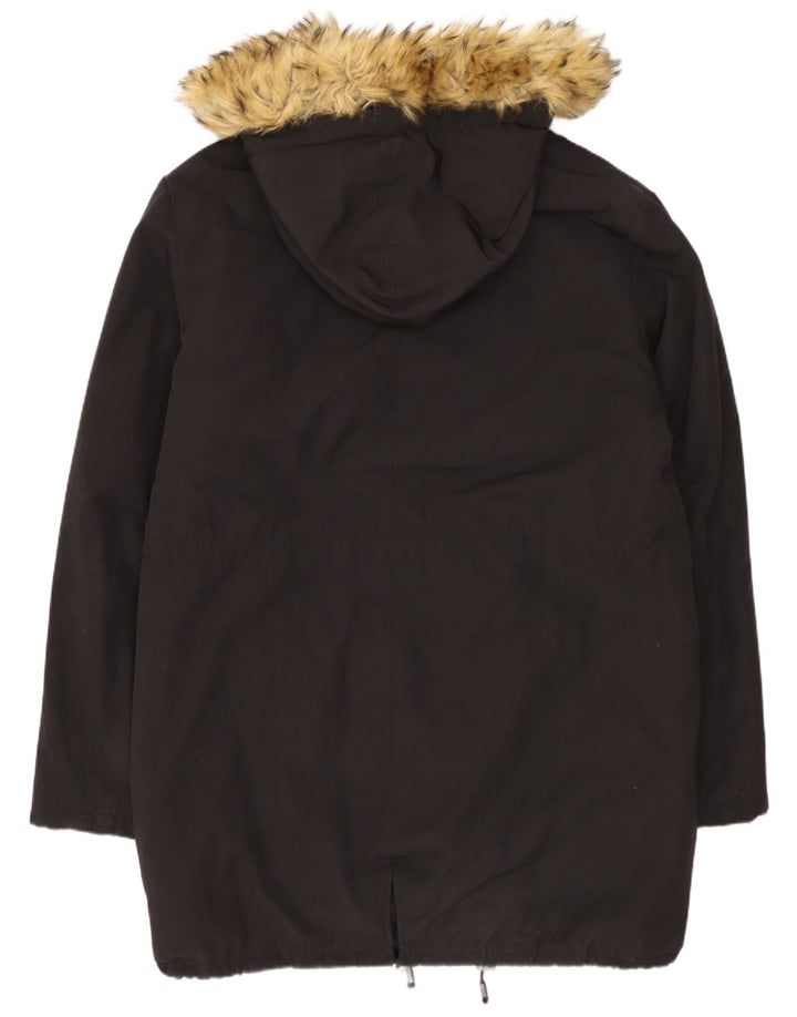 Zara Herren-Parka mit Kapuze, Größe 40, Größe L, Schwarz, Baumwolle
