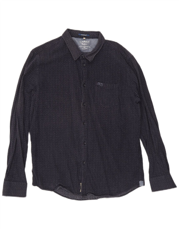 PEPE Jeans Herrenhemd XL Marineblau gepunktete Baumwolle