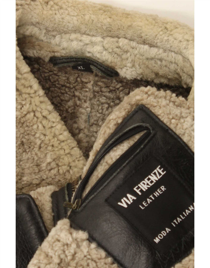 Firenze Herren Shearling Jacke UK 42 XL Schwarzes Leder