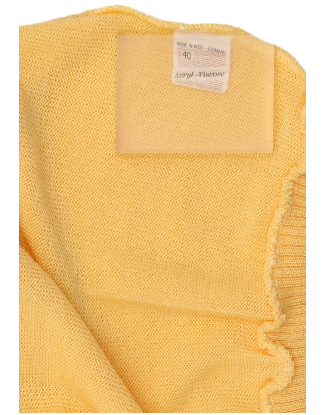 Vintage Damen Pullover mit U-Boot-Ausschnitt, EU 40, mittelgelb, geometrisch