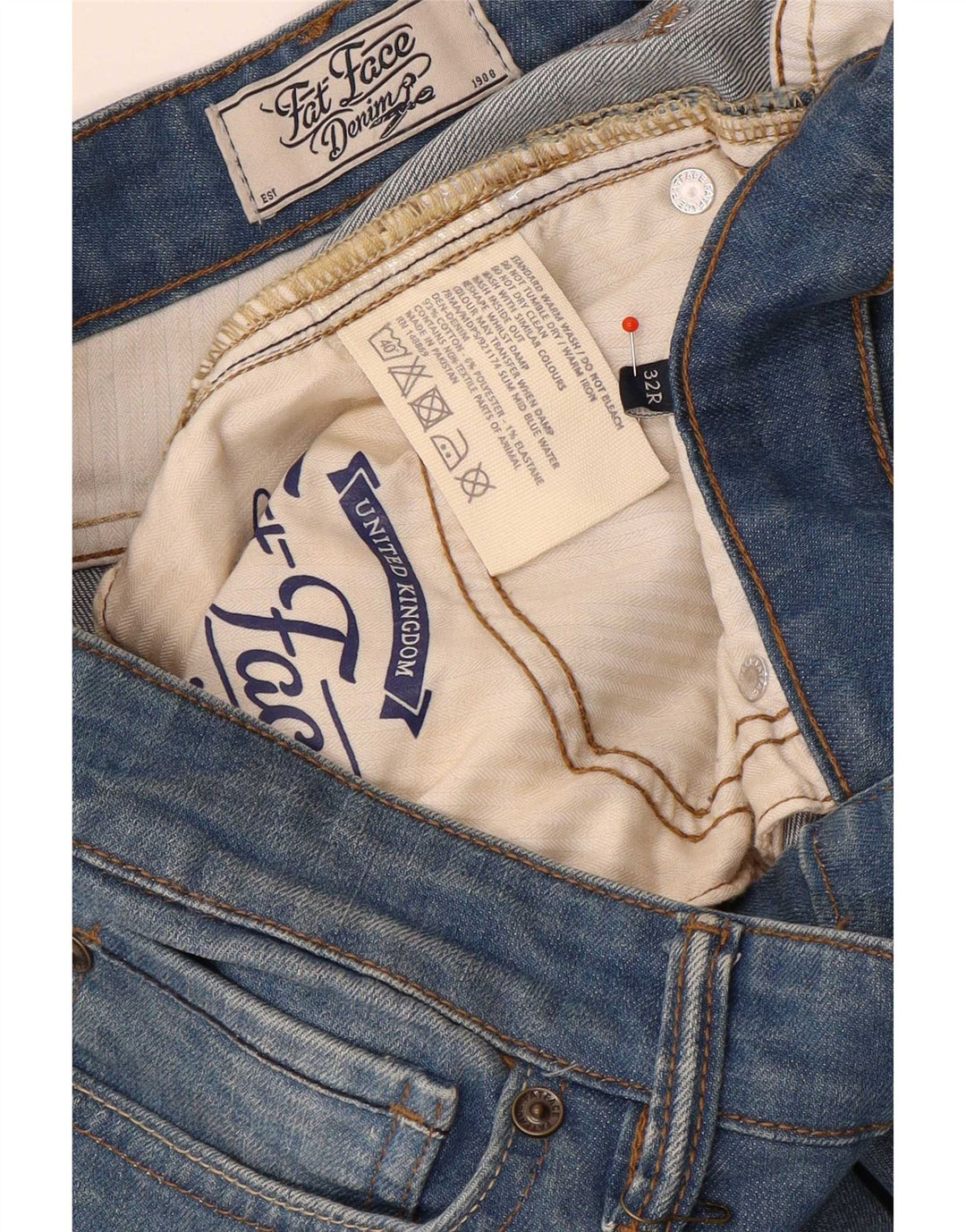 Fat Face Herren Slim Jeans W32 L32 Blaue Baumwolle