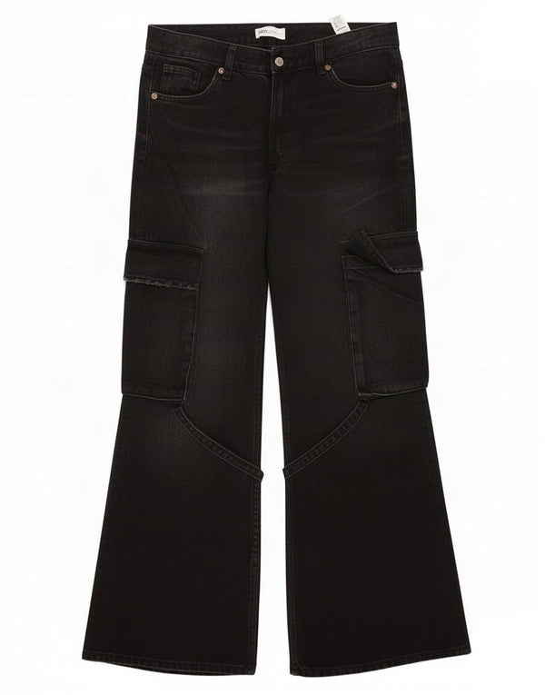 Zara Damen Cargo Bootcut Jeans EU 40 Medium W30 L32 Schwarze Baumwolle