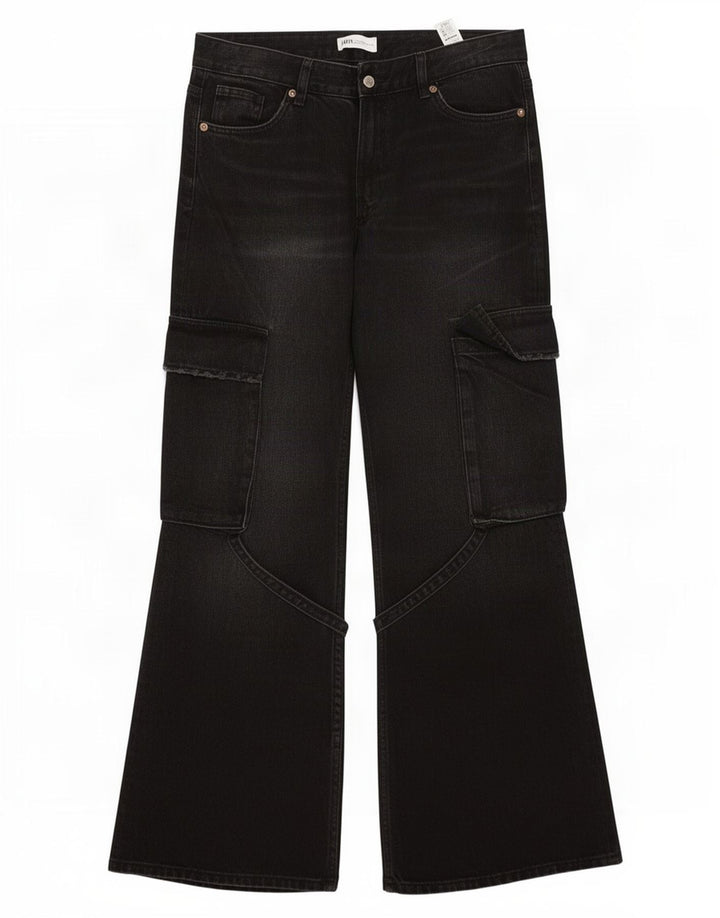 Zara Damen Cargo Bootcut Jeans EU 40 Medium W30 L32 Schwarze Baumwolle