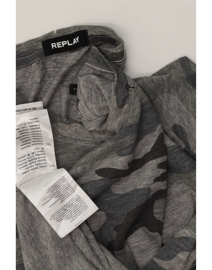 Replay Herren T-Shirt Top Large Grau Camouflage