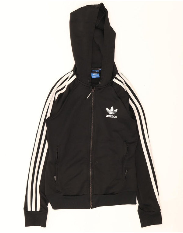 Adidas Damen Zip Hoodie Pullover UK 8 Small Schwarz Polyester