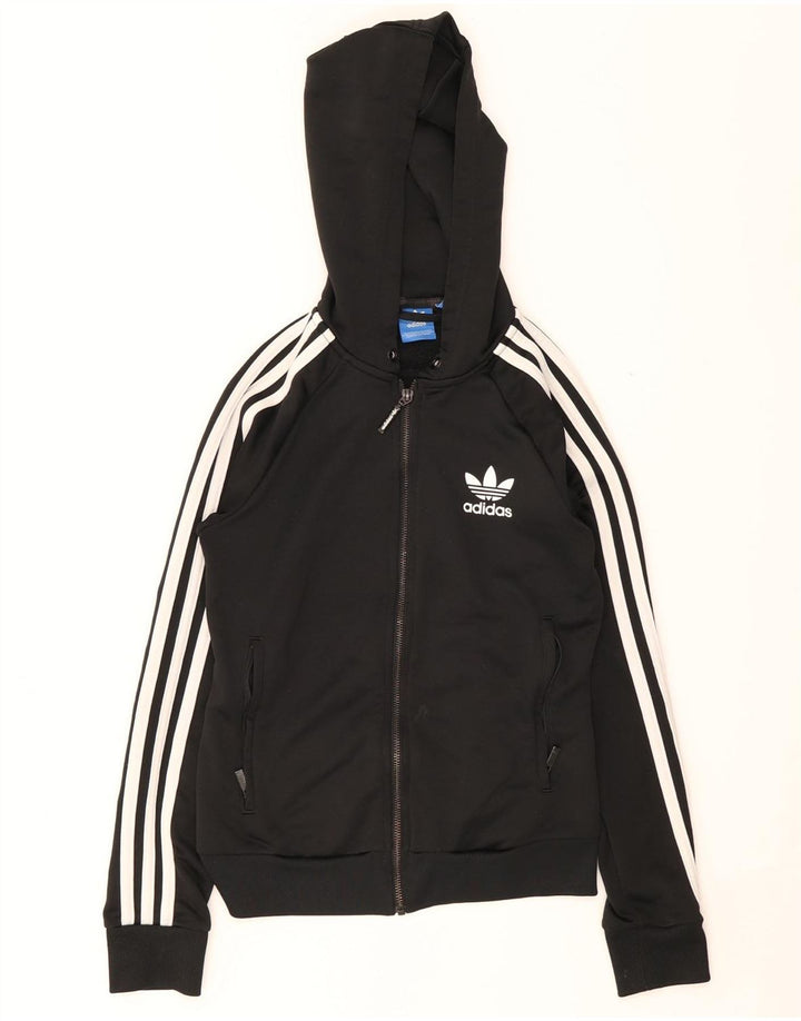 Adidas Damen Zip Hoodie Pullover UK 8 Small Schwarz Polyester