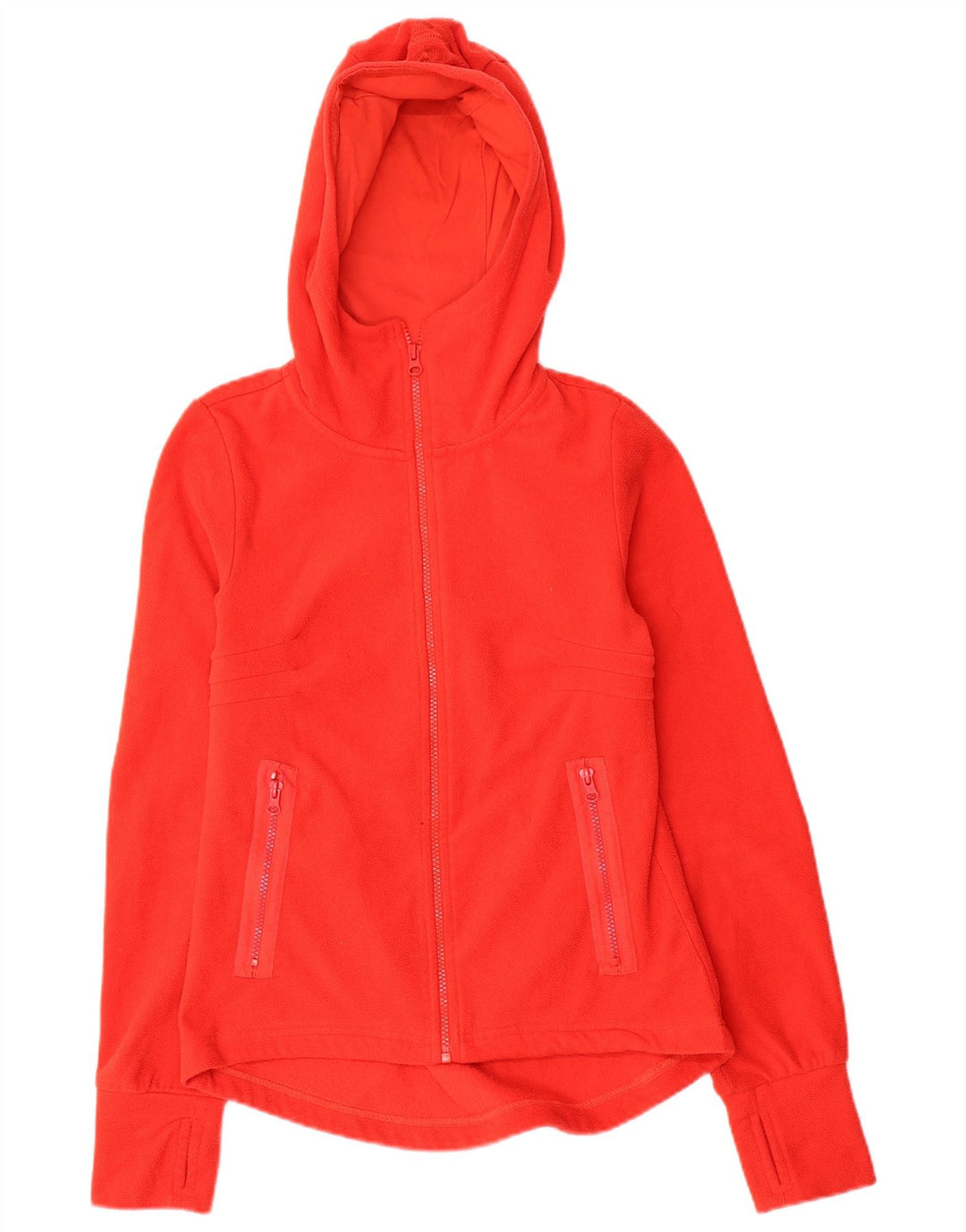 Vintage Damen-Fleecejacke mit grafischer Kapuze, UK 10, Größe S, rot, Polyester