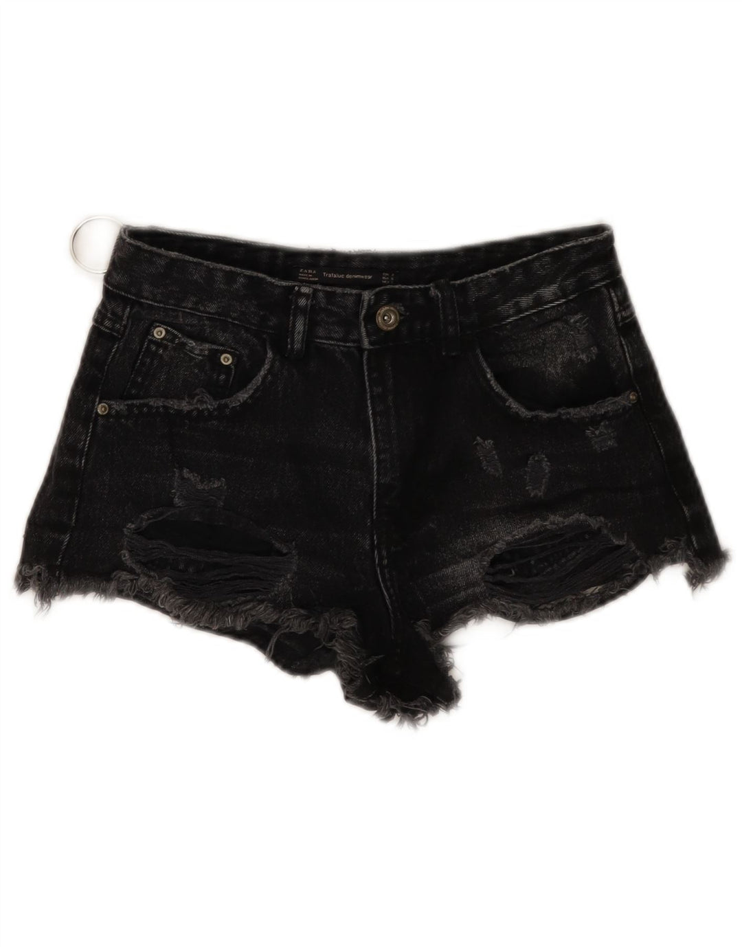 ZARA Damen Trafaluc Distressed Denim Shorts EU 34 2XS W24 Schwarz