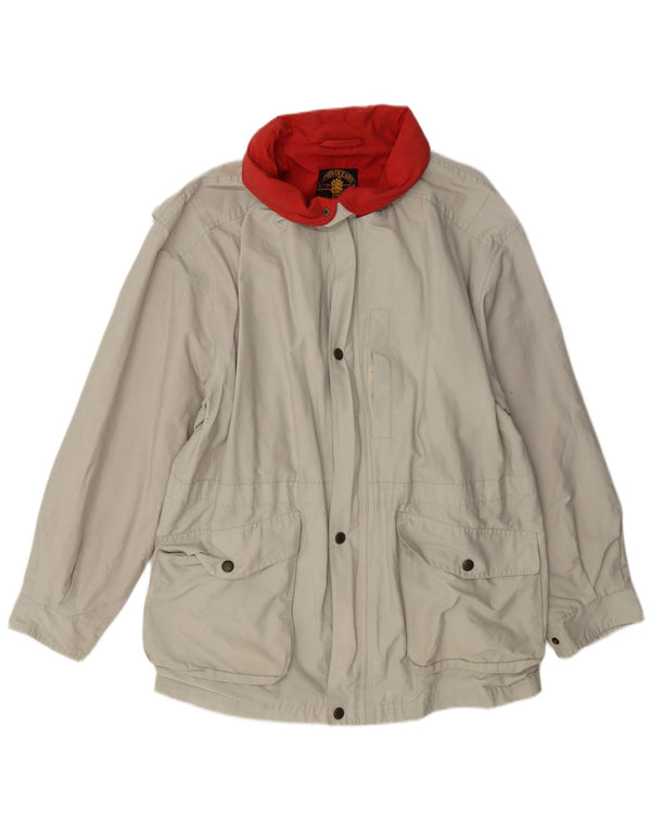 Vintage Herren-Utility-Jacke mit Kapuze, UK 40, große beige Baumwolle