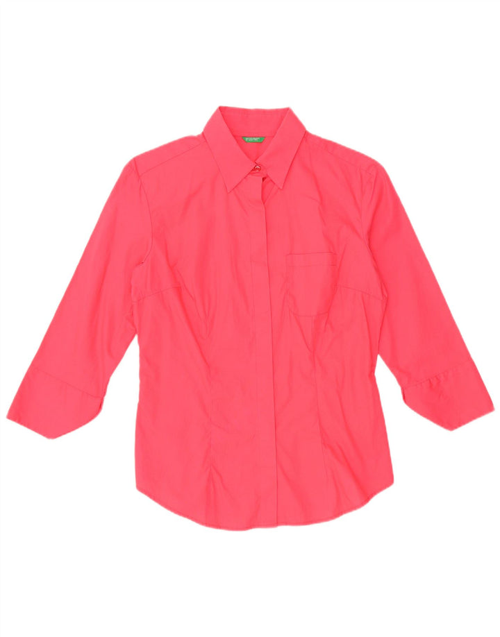 BENETTON Damen-Hemd mit 3/4-Ärmeln, UK 12, Mittelrosa