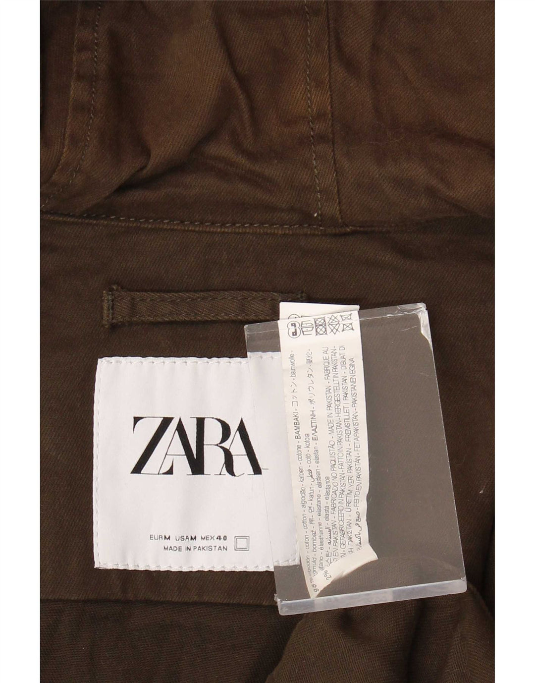 Zara Herren-Utility-Jacke mit Kapuze, UK 38, mittlere Khaki-Baumwolle