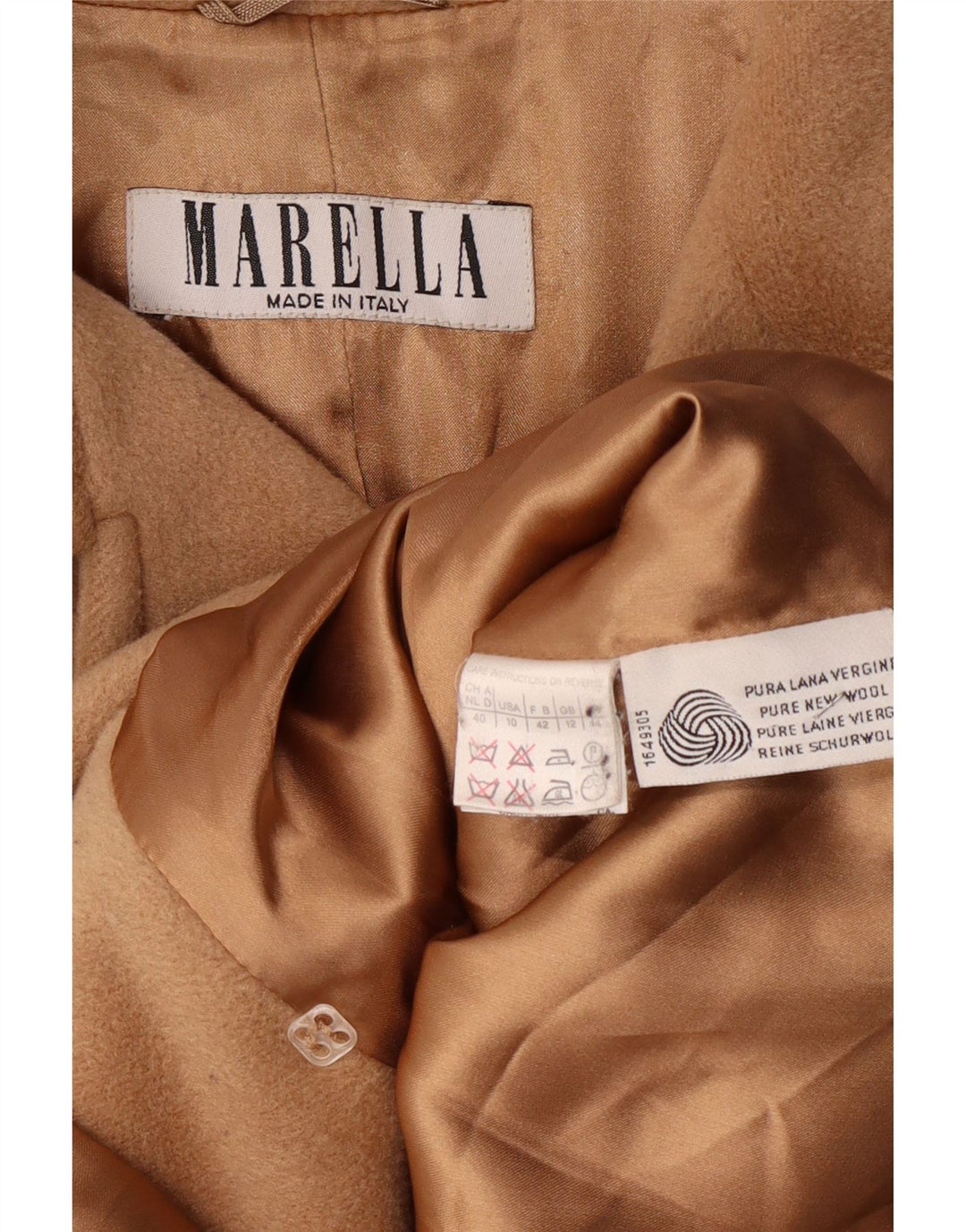 MARELLA Zweireihiger Damenmantel UK 12 Mittelbeige Schurwolle klassisch