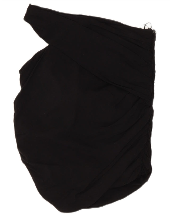Zara Damen Crop One Shoulder Top UK 6 XS Schwarze Viskose