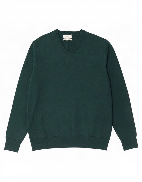 Marks & Spencer Herren-Pullover mit V-Ausschnitt, XL, grüne Baumwolle
