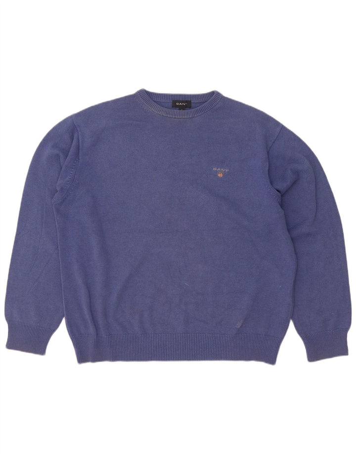 Gant Herren-Pullover mit Rundhalsausschnitt, mittelblaue Baumwolle