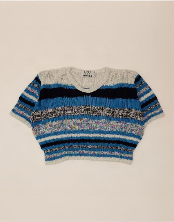 Vintage Damen Crop V-Ausschnitt Pullover Pullover UK 14 Medium Mehrfarbig