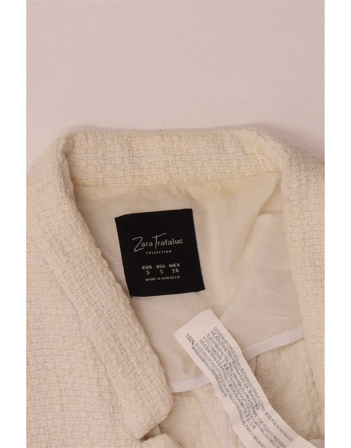 Zara Damen Crop Blazer Jacke UK 8 Small Weiße Baumwolle