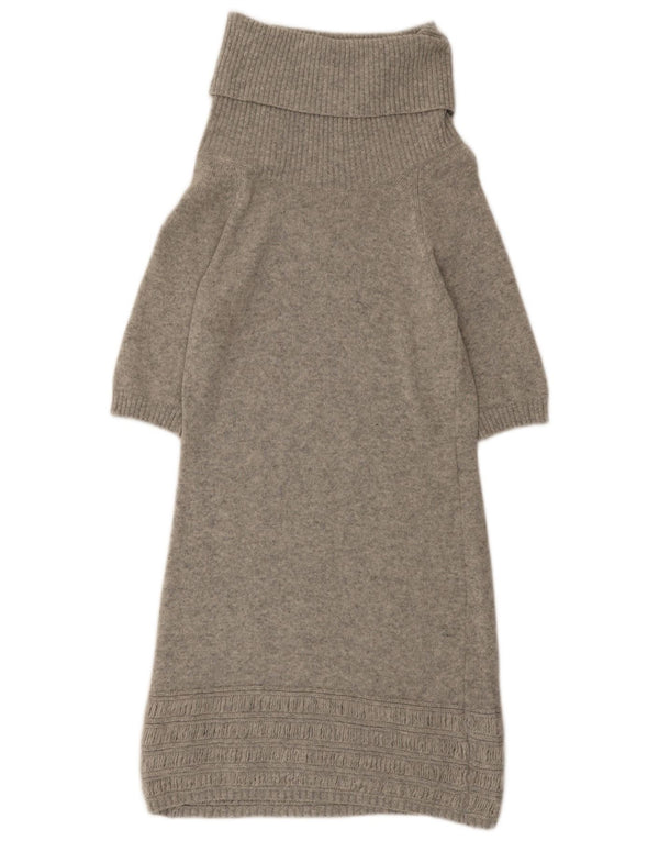 Benetton Damen-Pulloverkleid mit 3/4-Ärmeln und Rollkragen, Gr. 10, Größe S, Grau meliert