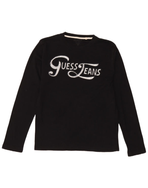 Guess Damen-Top mit Grafik, langärmlig, UK-Größe 44, Größe L, Schwarz, Baumwolle