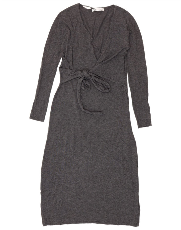 Zara Damen Langarm-Pulloverkleid UK 10 Small Grau Polyester