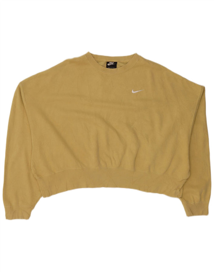 NIKE Womens Crop Oversized Sweatshirt Pullover UK 14 Medium Khaki Baumwolle