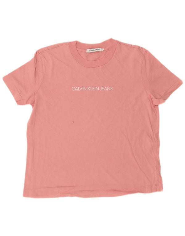 Calvin Klein Jeans Damen Grafik T-Shirt Top UK 14 Large Rosa Baumwolle