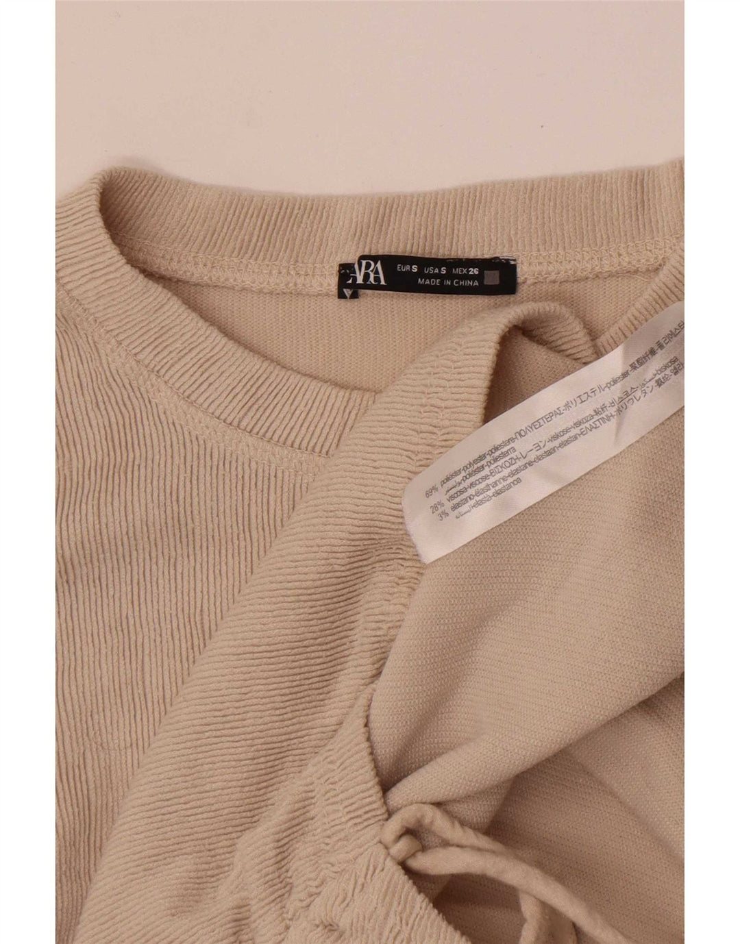 Zara Damen Top Langarm UK 10 Small Beige Polyester