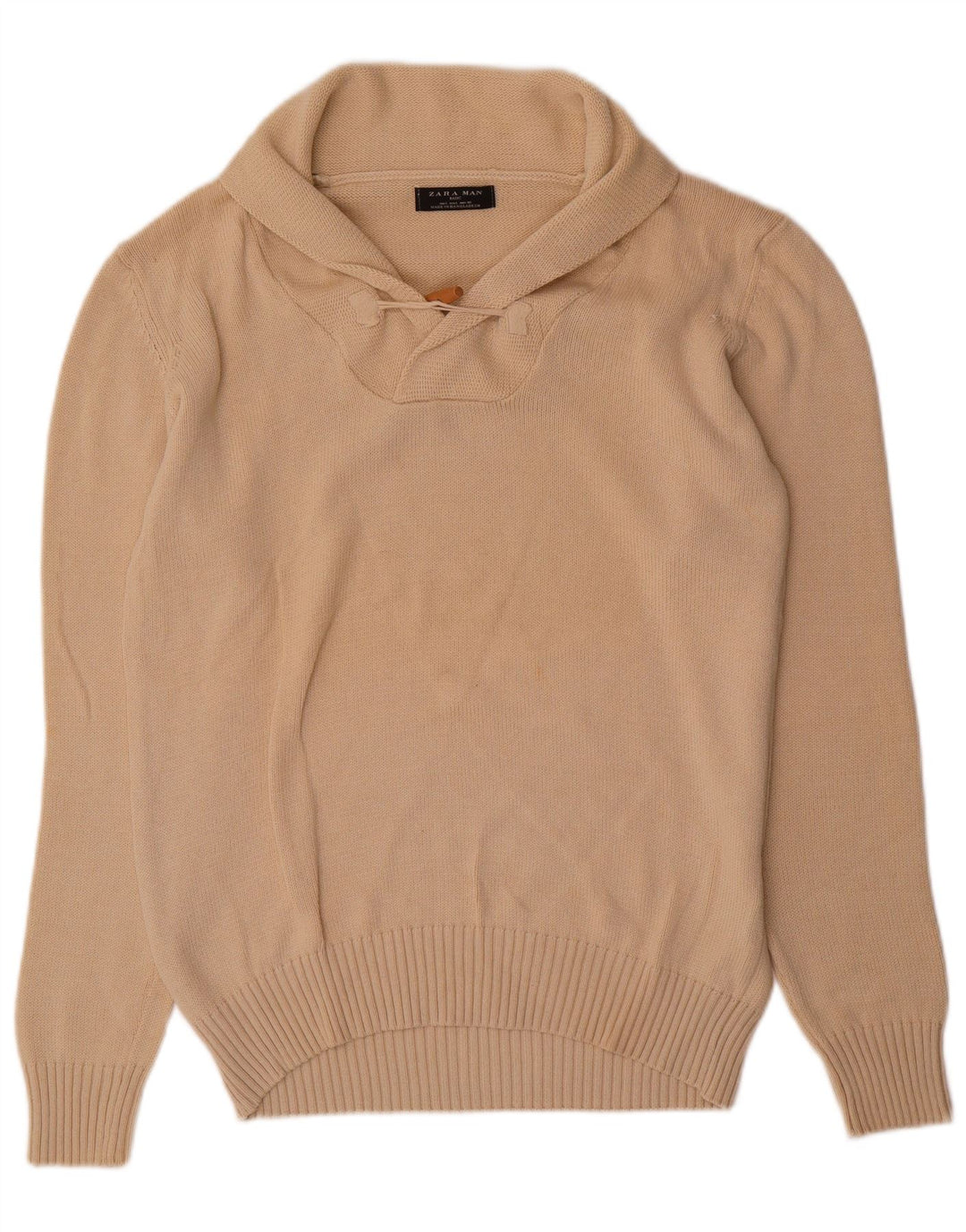 Zara Herren-Pullover mit Schalkragen, groß, beige Baumwolle