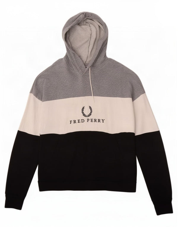 Fred Perry Damen-Kapuzenpullover mit Grafik, UK 10, Größe S, Grau, Farbblock