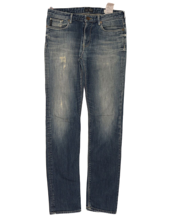 Armani Damen-Jeans im Used-Look, schmal, W32, L32, Blau, Baumwolle