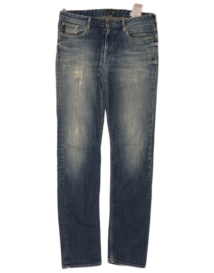 Armani Damen-Jeans im Used-Look, schmal, W32, L32, Blau, Baumwolle