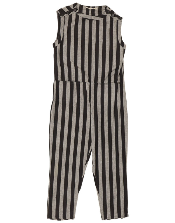 Vintage Damen Ärmelloser Overall UK 14 Medium Schwarz gestreift