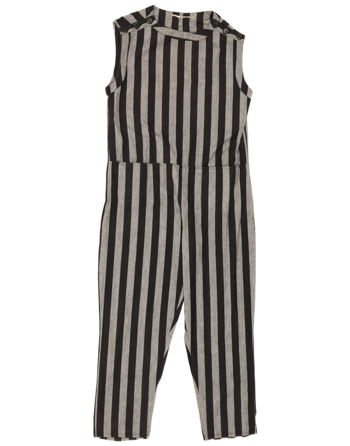Vintage Damen Ärmelloser Overall UK 14 Medium Schwarz gestreift