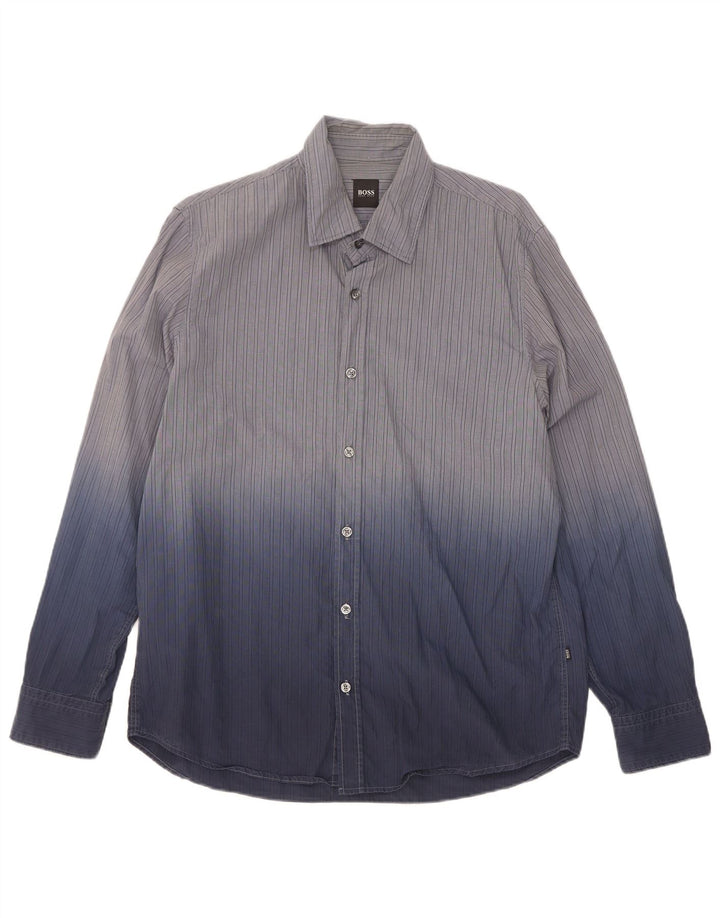 Hugo Boss Herrenhemd, groß, blaue Batik-Baumwolle