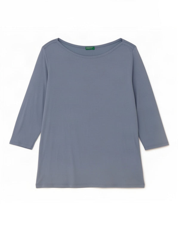 Benetton Damen-Top, 3/4-Ärmel, UK-Größe 14, Größe L, Blau, Baumwolle