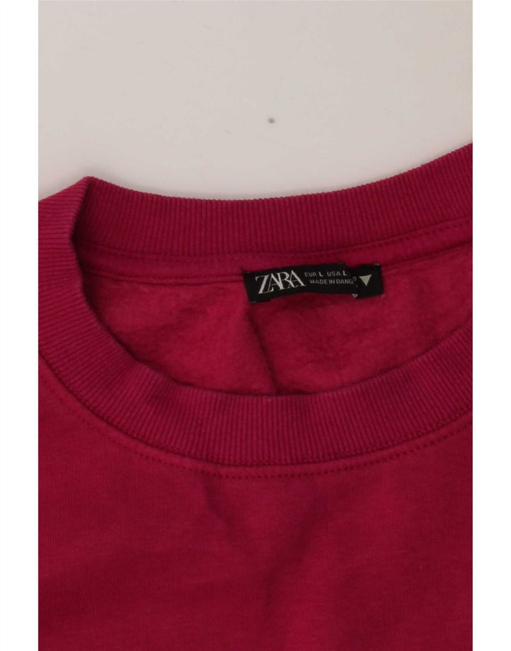 Zara Damen Crop Sweatshirt Pullover UK 16 Large Pink