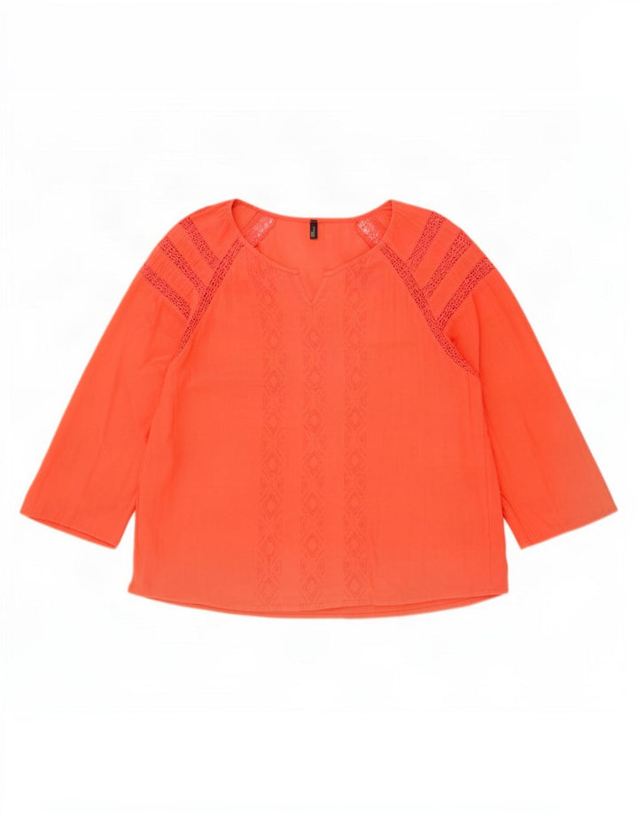 Benetton Damen-Blusenoberteil mit 3/4-Ärmeln, Größe S, Orange, geometrisch