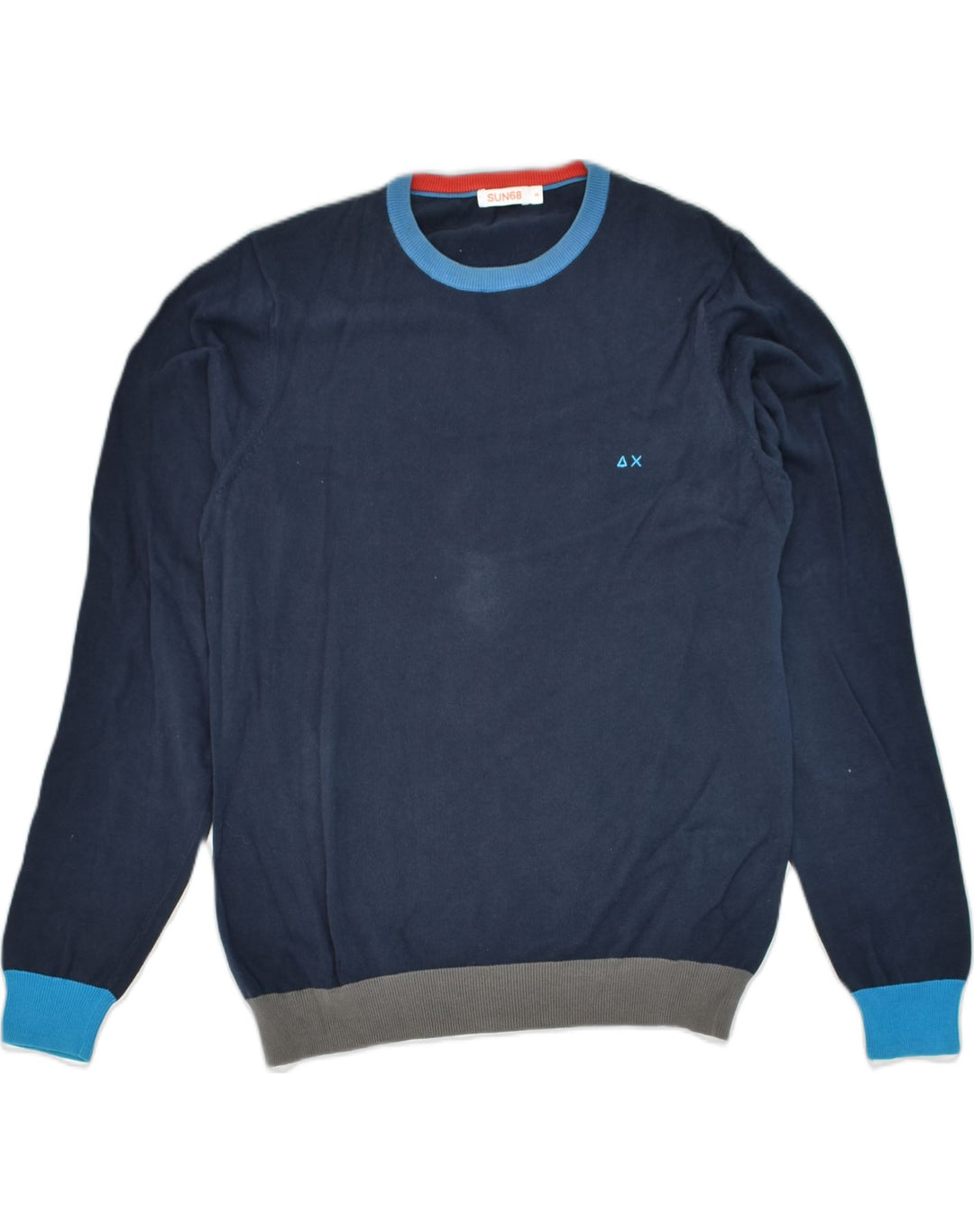 SUN68 Mens Crew Neck Jumper Sweater Small Navy Blue Cotton | Vintage Sun68 | Thrift | Second-Hand Sun68 | Used Clothing | Messina Hembry 