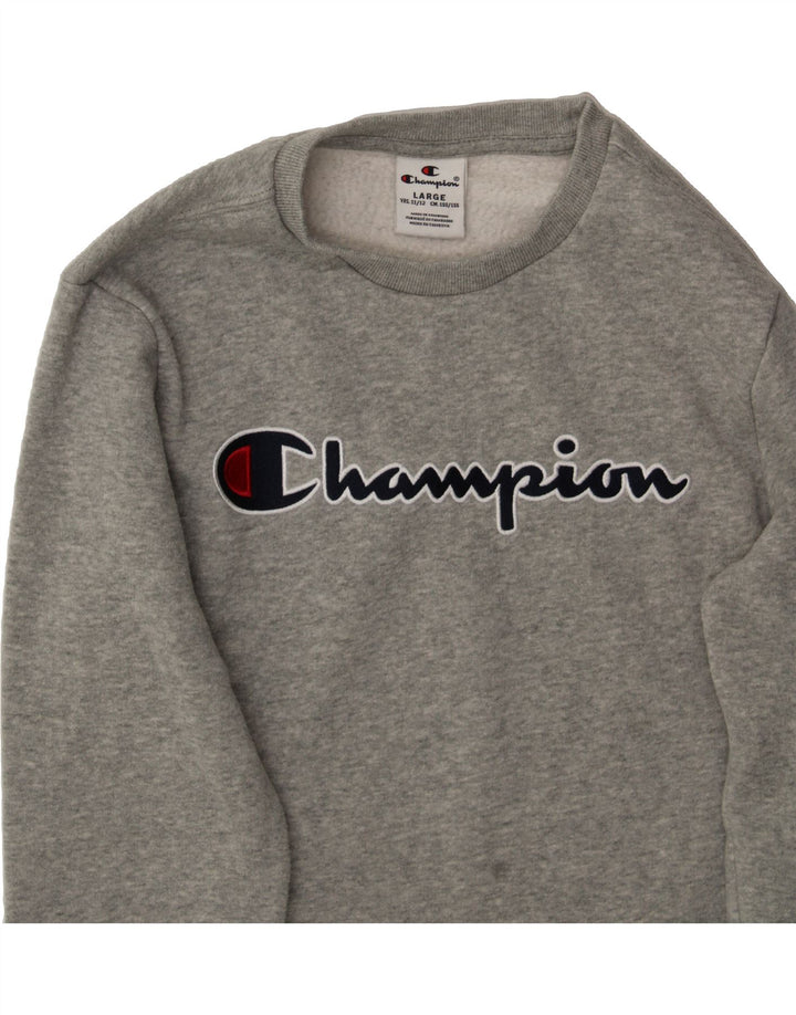 CHAMPION Boys Graphic Sweatshirt Jumper 11-12 Years Large  Grey Cotton Vintage Champion and Second-Hand Champion from Messina Hembry 