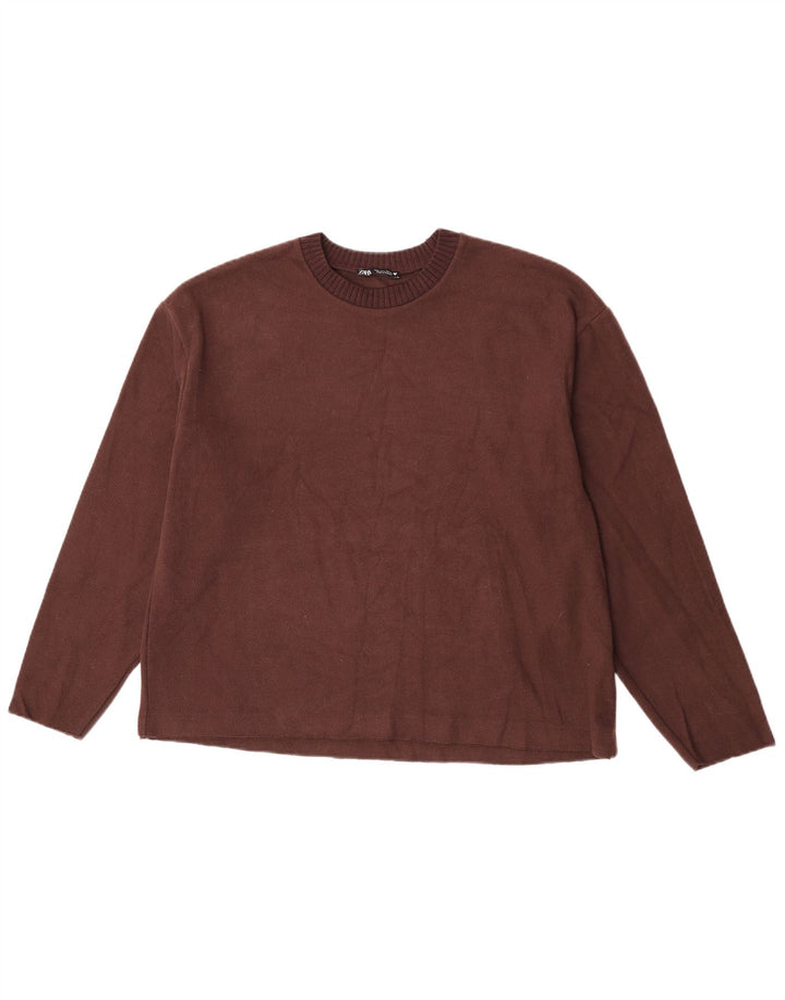 Zara Damen-Pullover mit U-Boot-Ausschnitt, UK 16, Größe L, braun, Polyester