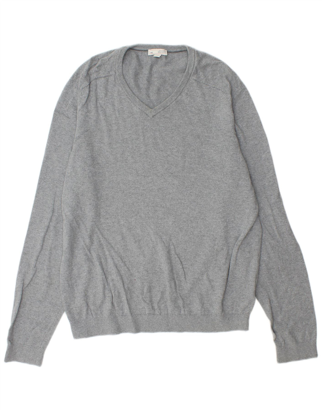 Gap Herren-Pullover mit V-Ausschnitt, groß, aus grauer Baumwolle
